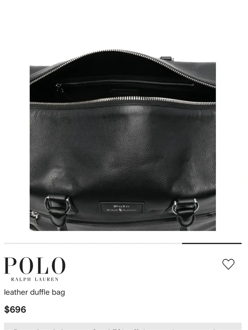NWT Polo by Ralph Lauren Black Luxury Weekender Leather Duffle Bag MSRP $498